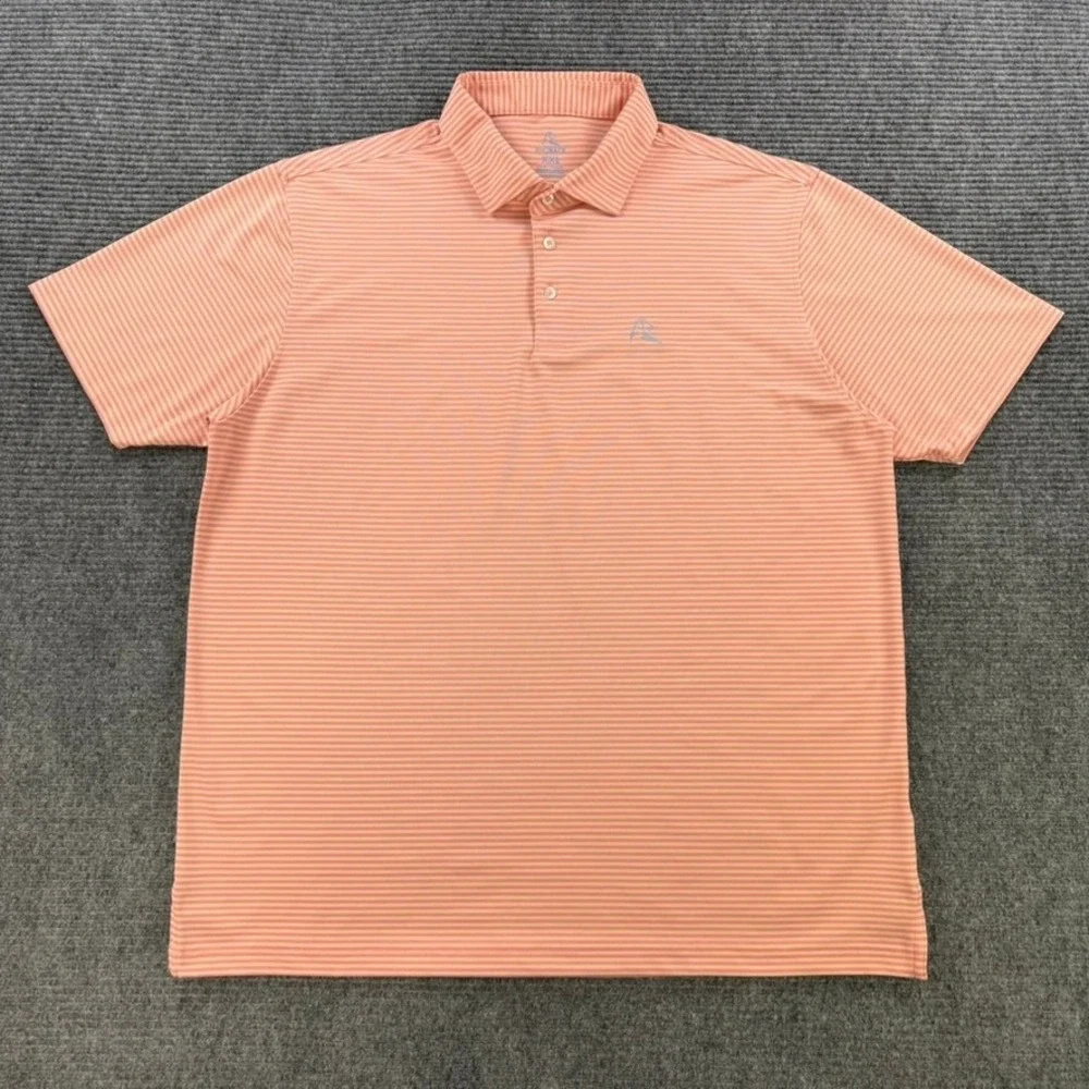 Rhoback Men XXL Performance Polo Shirt Orange Pink Striped Short Sleeve Golf 2XL